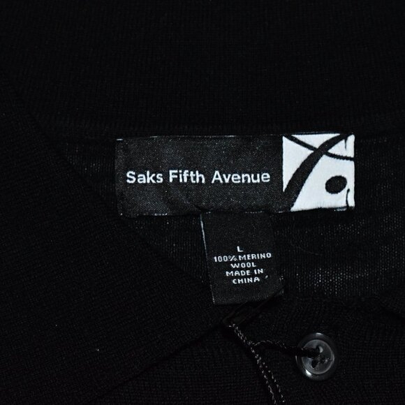 Saks Fifth Avenue Australian Extra Fine Wool Long Sleeve  Black Sweater Size L - Picture 3 of 13